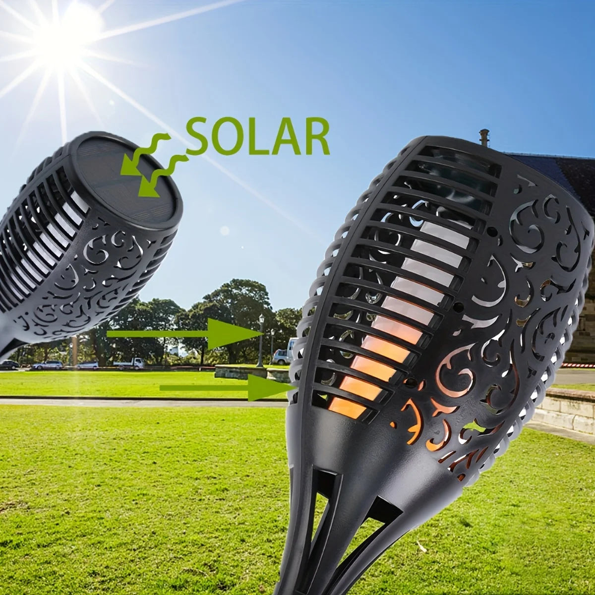 12LED Solar Flame Torch Light – Waterproof Flickering Outdoor Garden Lamp (1-12PCS)